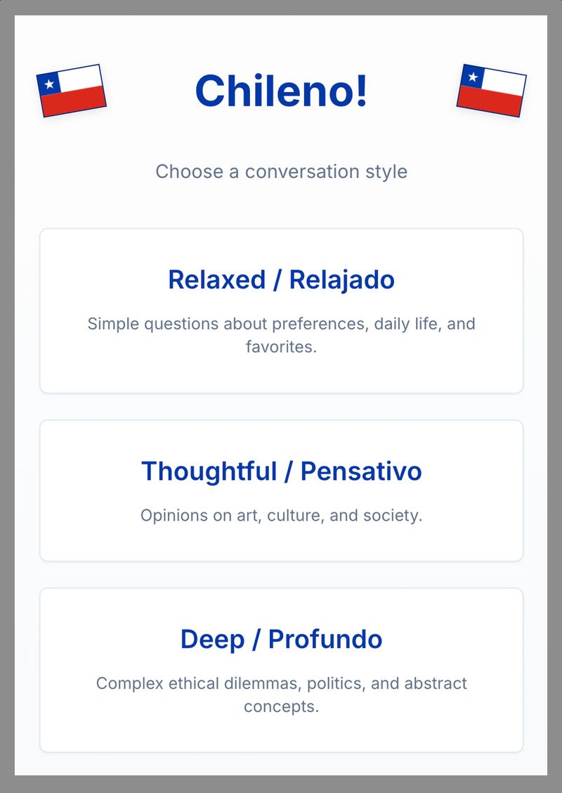 Home page of the Spanish conversation app