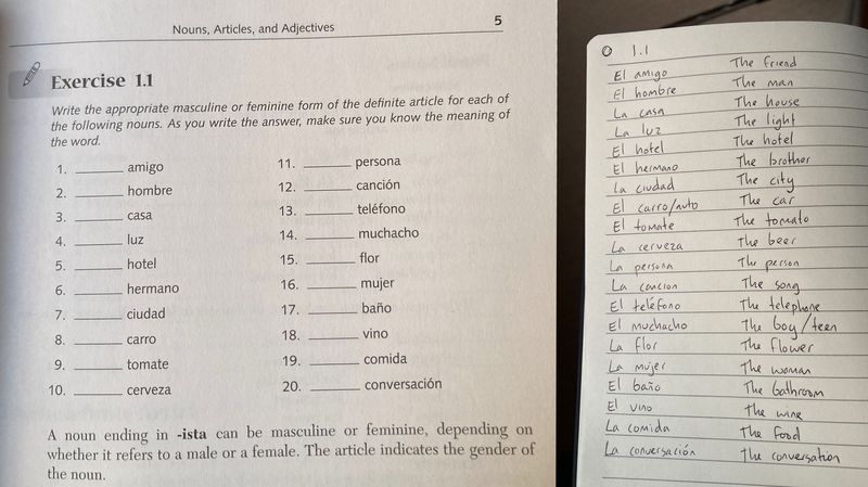 The Spanish exercise, and my answers